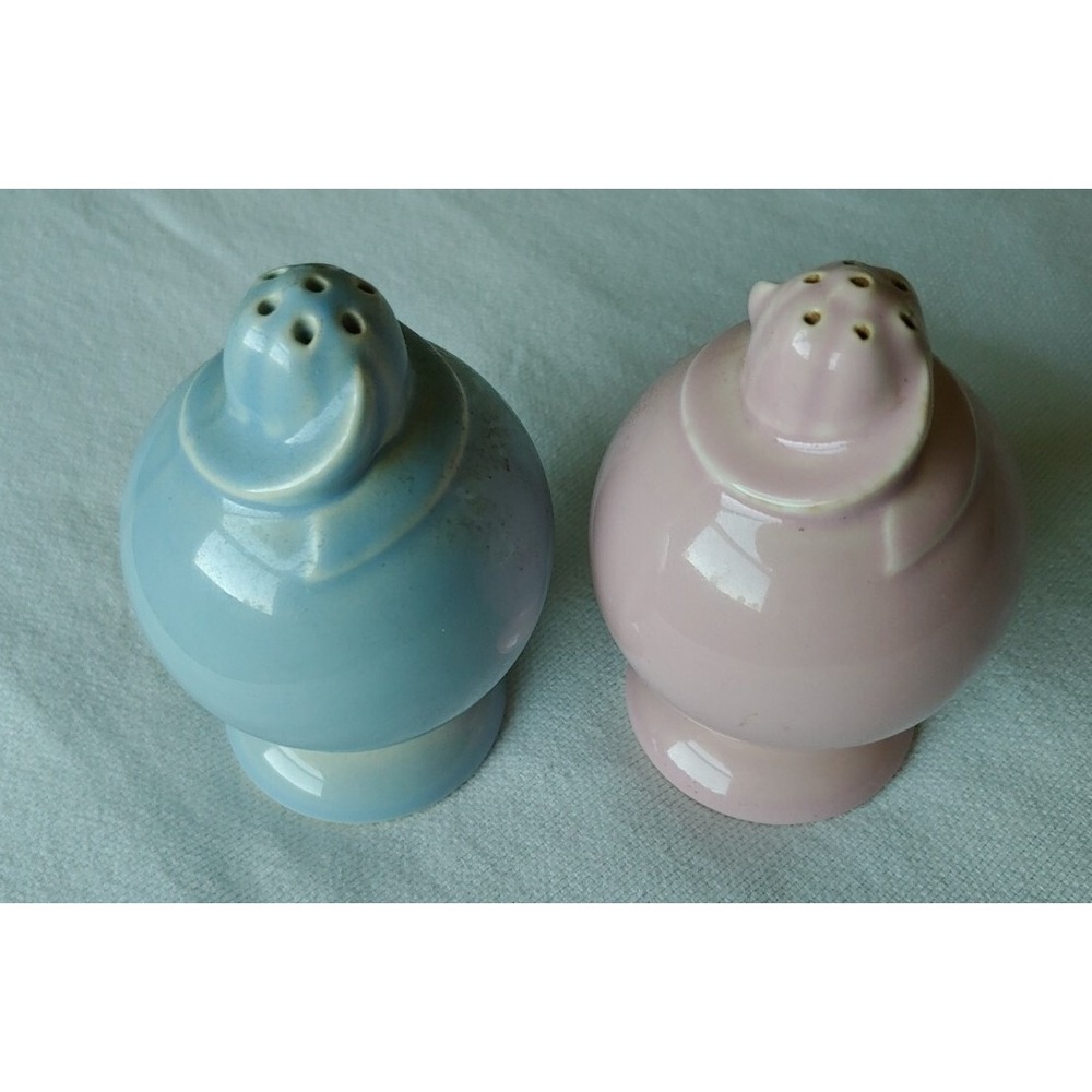 Lu-ray Pastel Salt & Pepper Shakers Ceramic Pink Blue Vntg With Corks Grannycore